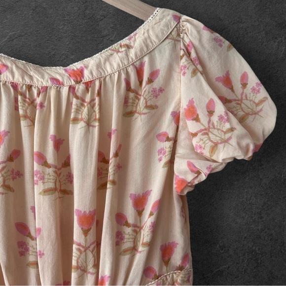 Free People Easy to Love Ivory Puff Sleeve Floral Crop Top Size XS - Picture 16 of 16